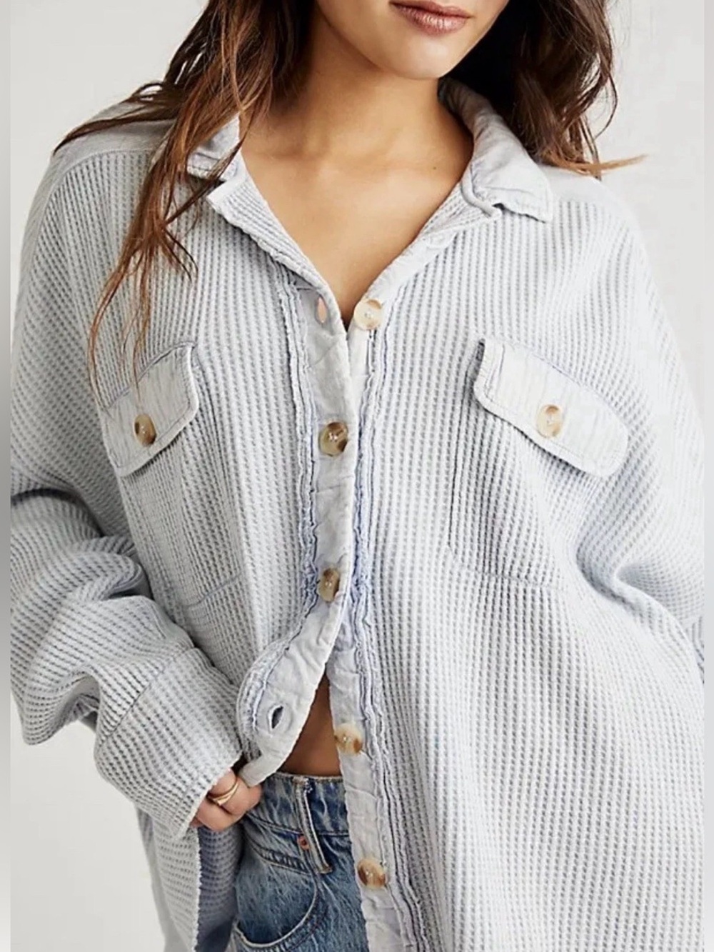 XS OVERSIZED FREE PEOPLE ONE SCOUT JACKET WASHED BLUE EUC